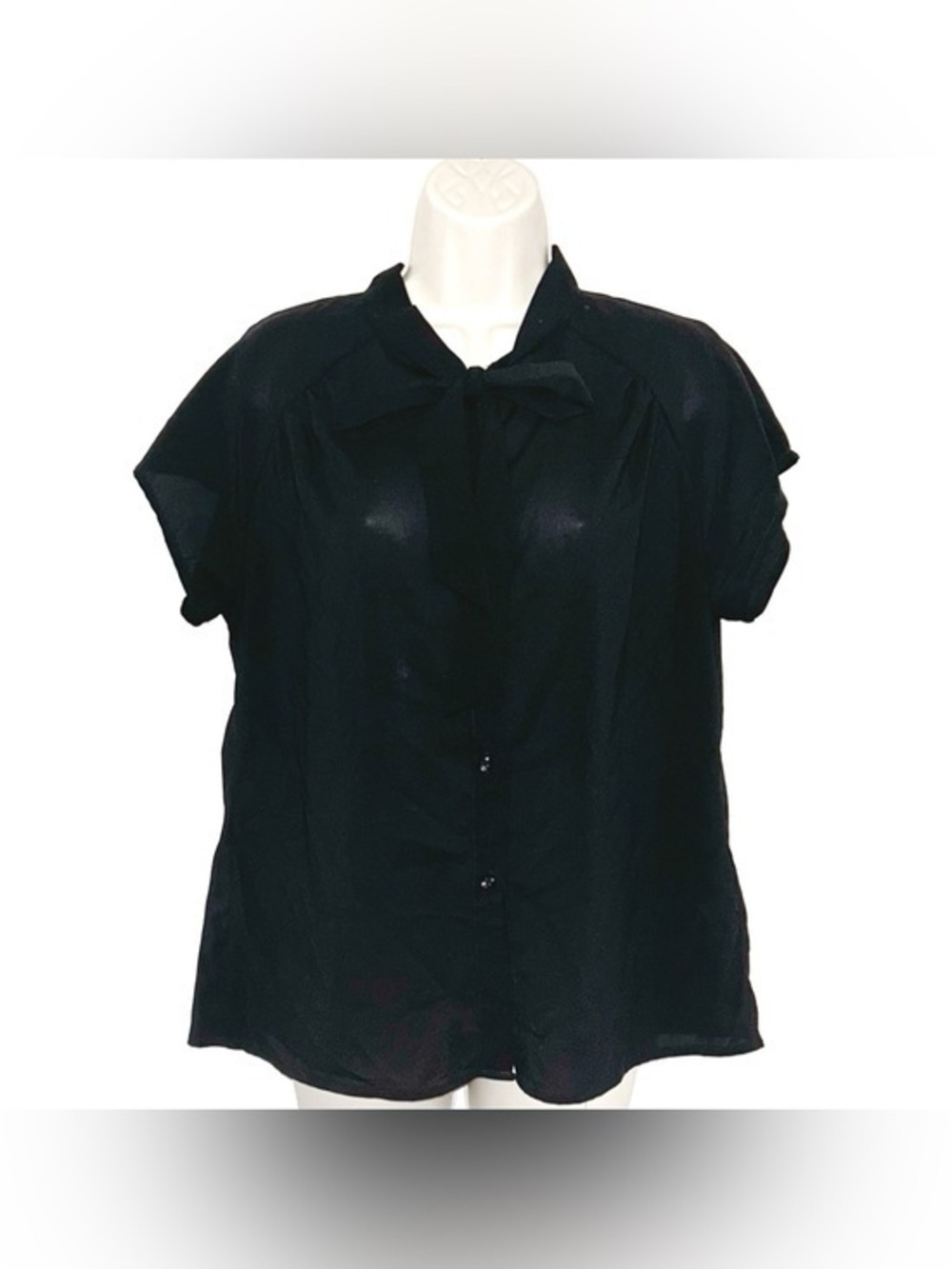 Women's Black Bow-Tie Short Sleeve Blouse